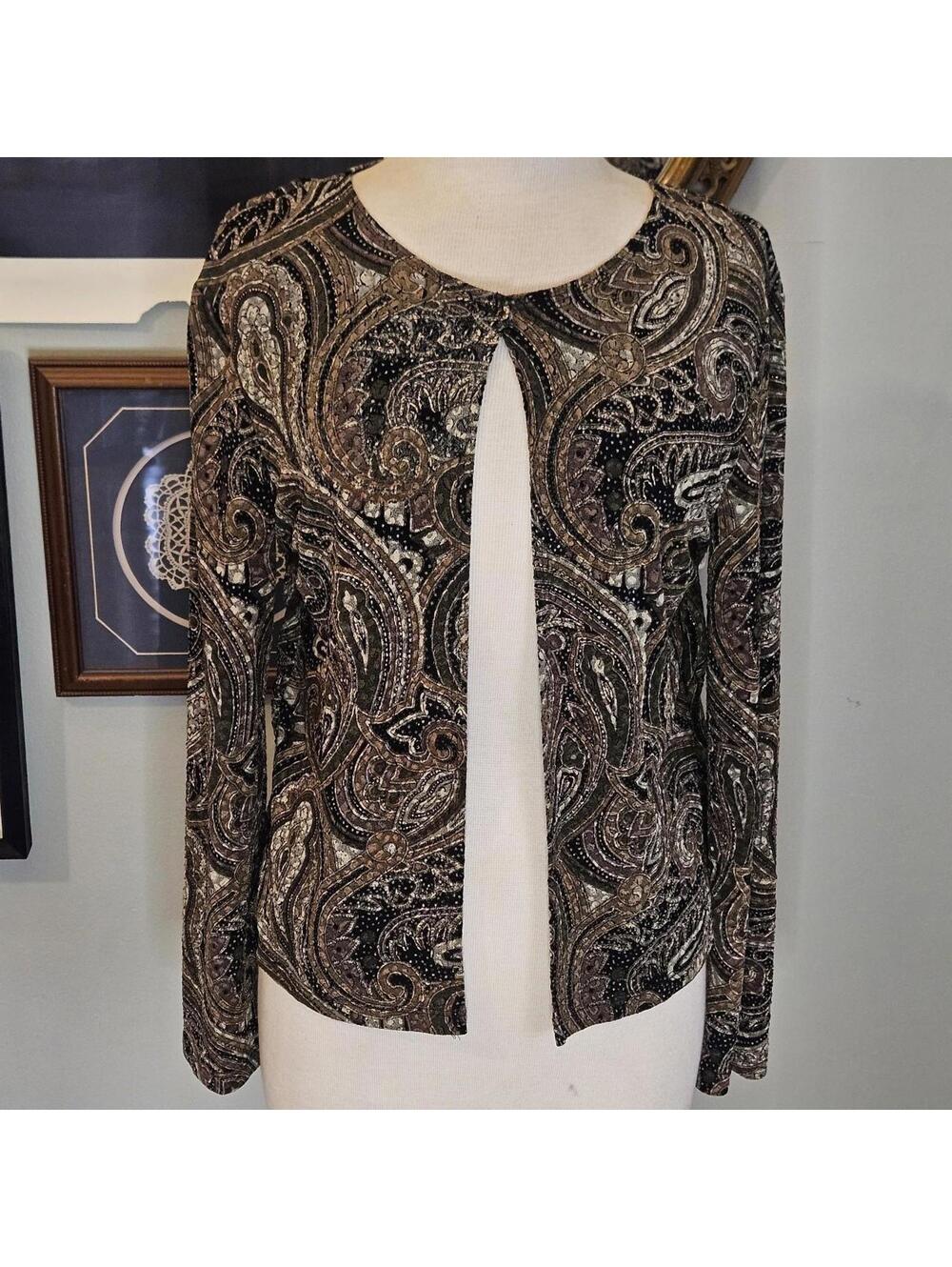 Vintage Brown, Green & Gold Paisley Cardigan MSK 12